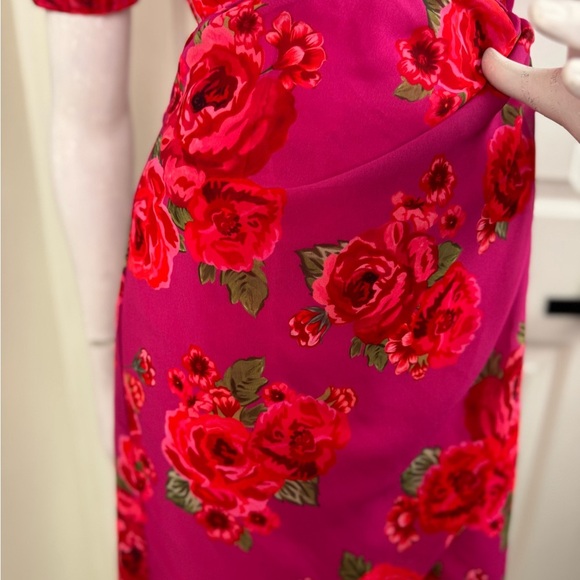 LPA Araceli Floral Puff Sleeve Wrap Mini Dress In Pink Size SMALL. B40 - Picture 5 of 14